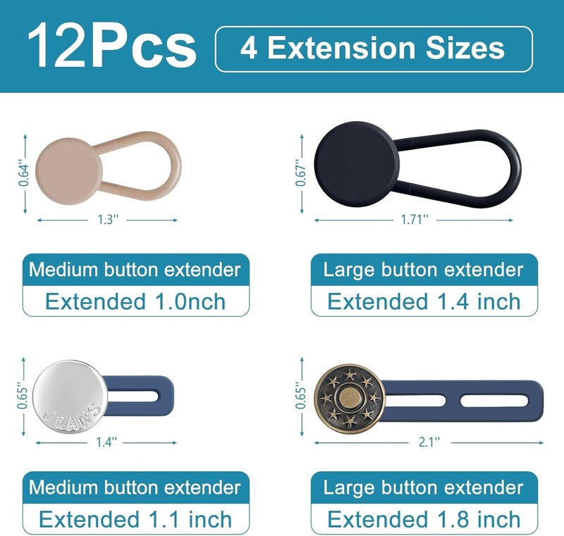 KUNTAERY 12 Pcs Pant Waist Extenders for Jeans, Trousers & Skirts, No Sew Adjustable Button Extenders, 1-1.8 Inches - Image 2